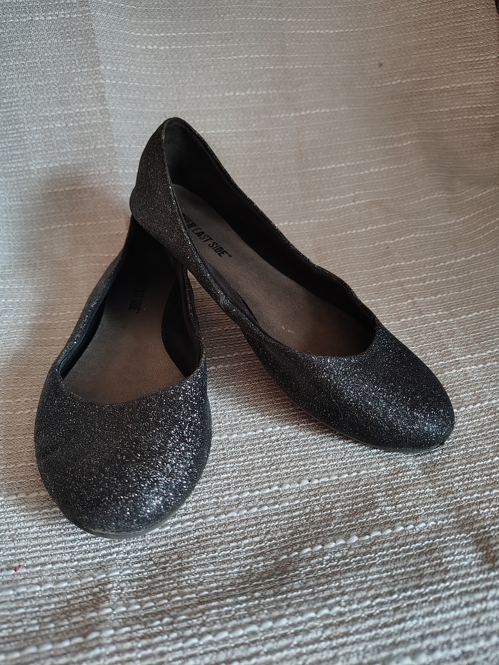 Lower East Side Black Glitter Ballet Flats Size 7.5 Sparkly Slip On Comfort Flat
